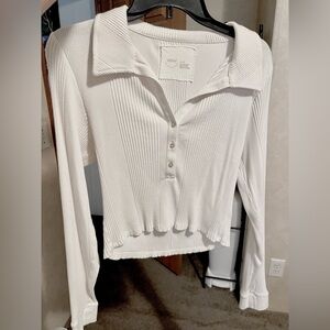White Ribbed Button-Up Top